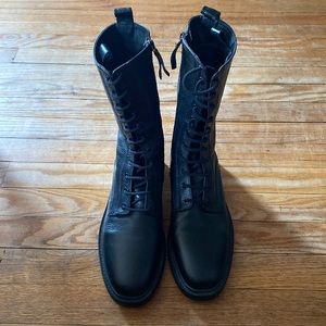 Zara black leather combat boots worn once